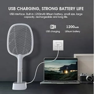 2 in 1 Mosquito Lamp With LED Light & Charging Stand USB Rechargeable Mosquito Killer Racket.
